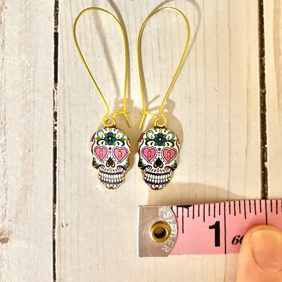 Dia De Los Muertos Sugar Skull Dangle Earrings - Picture 6 of 7